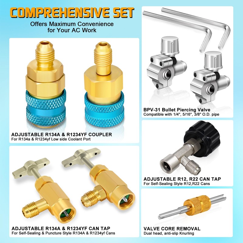 AC R134A R1234YF Refrigerant Recharge Hose Kit, AC R134a 1234yf