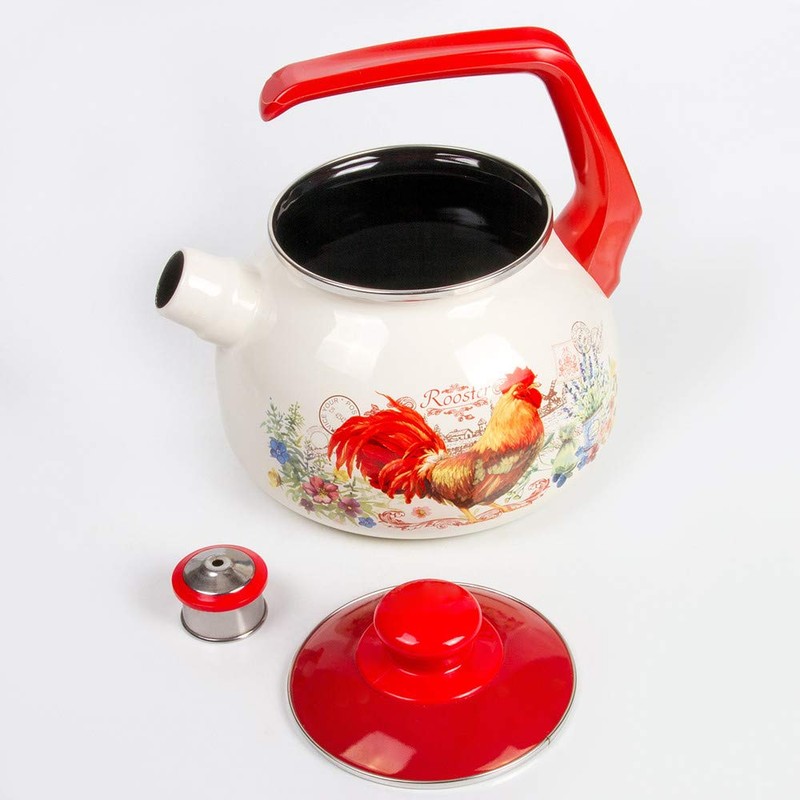Whistling Tea Kettle Stovetop Rooster Enamelware Kettle 2.7-qt. (2.5 L)