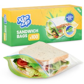 XupZip Sandwich Bags Ziplock Bags with Airtight Bamboo Closures, Easy to Open Ziplock Bags - BPA Free Food Storage Bags, Plastic, 100 Bags