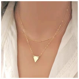 Allereyae Vintage Layered Triangle Choker Necklace Triangle Pendant Necklace Gold Geometric Necklace Jewelry Minimalist Necklace Chain Jewelry for Women
