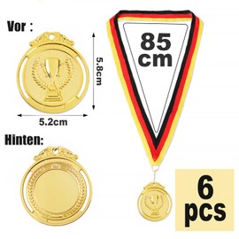 GEBETTER Pack of 6 Medals with Trophies Pattern Winner Medal Metal for Children Winner Medals Party Sports Day Toy Prizes Competition Awards Party Bags