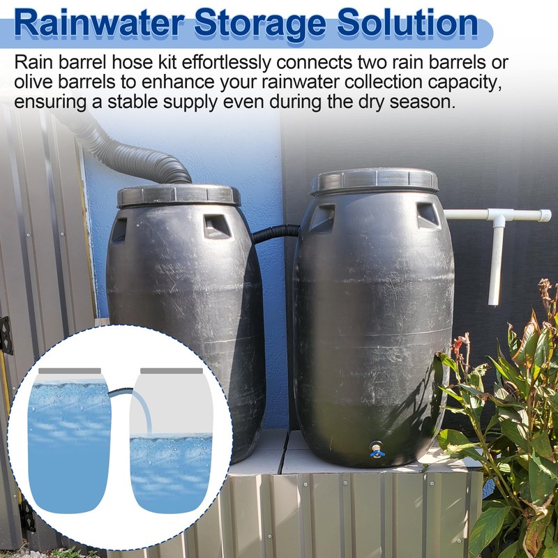 Rain Barrel Hose Connector Kit to Link Rain Water Collection