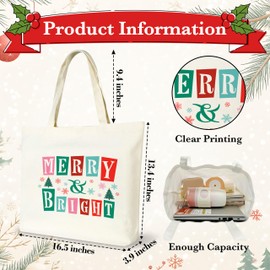 seclate Christmas Canvas Tote Bags for Women, Merry & Bright Christmas Tree Tote Bag, Xmas New Year Gifts Party Decor, 13.8x16.5 Reusable Grocery Shopping Bags-L11