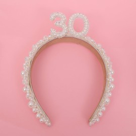 RSOLIET 30th Birthday Pearl Jewel Embellished Headband - 30th Birthday Outfit Gifts For Women,Rhinestone Headband With Peals For 30th Birthday Decorations