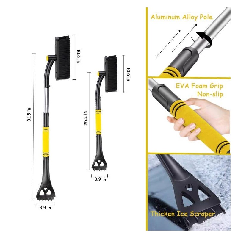 HOONAO 36" Extendable Ice Scrapers for Car Windshield 360°Pivoting Snow