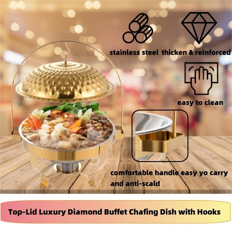 6.3 QT Round Chafing Dish Buffet Set, 1-Pack Stainless Steel