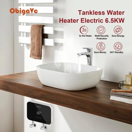 Tankless Water Heater Electric 6.5kW, Electric Tankless Water Heater 240V, Electric Water Heater Tankless with Multiple Safety, On Demand Instant Hot Water Heater Electric for Under Sink, RV.