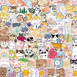 Cute Animal Stickers, 100PCS Small Size Animal Flower Decals for Water Bottle, Laptop, Stationery Box, Helmet, Waterproof Vinyl Cartoon Kawaii Item Stickers