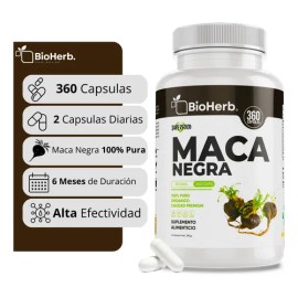 Maca Negra 100% Pura Bioherb 180 Cápsulas Suplemento