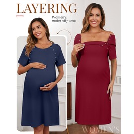 Huukeay 2 Pack Labor Delivery Nursing Hospital Gown Women's 35% Cotton Maternity Birthing Dress 3 In1 Breastfeeding Pajamas(Navy Blue, Wine Red,L)