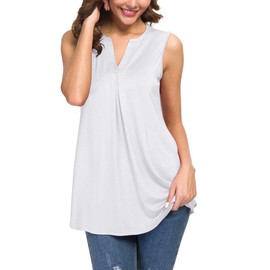 Neineiwu Tank Tops Women's Sleeveless V-Neck Blouse Elegant Tank Top for Summer, White, XL