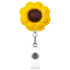 Flower Badge Reel Cute Sunflower Badge Reels Retractable Floral ID Name Card Badge Holder with Alligator Clip for Nurse Nursing Doctor Teacher Student Office Worker