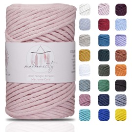 Makromecity, Single Strand Macrame Cord 3 mm x 100 Yards (300 feet) 3mm Single Strand Baby Pink Cotton Cord for Macrame Art & Crafts for Wall Hangings Recycled Cotton Cord Yarn DIY(Baby Pink, 1 Skein)