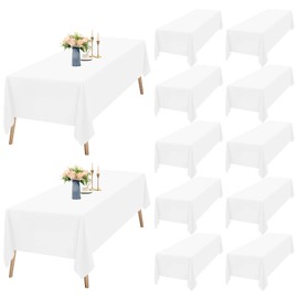12 Pack White Tablecloths for 8 Foot Rectangle Tables 60 x126 inch,Polyester White Table Clothes in Bulk for Wedding,Waterproof Stain Resistant Washable Rectangle Table Cover for Party Buffet Camping