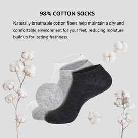 Women's 98% Cotton Ankle Socks Cushioned Dress Casual Running Socks, Moisture Wicking Breathable Athletic Socks 6-Pack (2 Black, 2 White, 2 Gray)