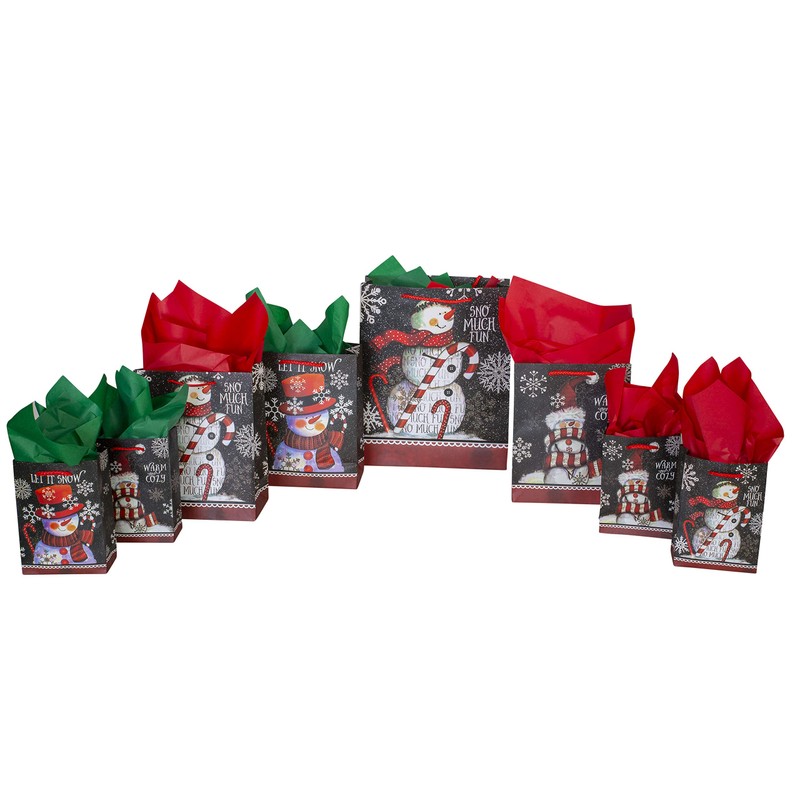42-Pc, Chalkboard Snowmen Gift Bag Sets