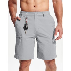 MAGCOMSEN Men's Shorts with 5 Pockets Elasticated Waist Sports Shorts Comfortable Camping Shorts Light Grey