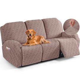 TAOCOCO Recliner Sofa Covers Stretch Reclining Couch Cover, Jacquard Recliner Couch Cover for 3 Seat Furniture Protector Sofa Slipcovers with Elastic Bottom for Kids, Pets (Khaki)