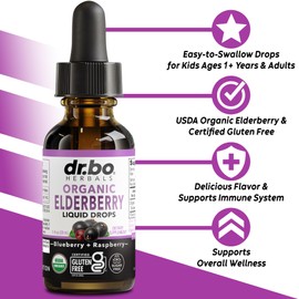 Elderberry Syrup Organic Liquid Drops - Sugar Free Immune Support Supplement for Adults & Kids, Ages 1 Immune Booster - Pure Organic Elderberry Syrup Liquid Drops Tincture Extract Concentrate 1 Fl Oz