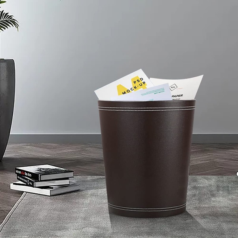 KINGFOM™ Classic Leather Waste Bin, Creative Waste Paper Basket, Storage