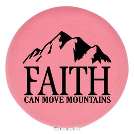 Enthoozies Faith Can Move Mountains Religious Pink Laser Engraved Leatherette Compact Mirror - Stylish and Practical Portable Makeup Mirror - 2.5 Inch Diameter