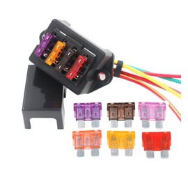 Gebildet 2-Input 4-Output Car Standard Blade Fuse Holder (Apply to 1~40 AMP), ATC ATO 4 Way Fuse Box with Wire for Car/Boat/Marine/Trike, with 10 Blade Fuse (3A/5A/7.5A/10A/15A/20A/25A/30A/35A/40A)