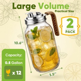 2 Pack 64 oz Glass Mason Jar Pitchers with Lids, Wide Mouth Half Gallon Mason Jar Pitcher with Pour Spout and Handle for Cold Brew, Iced Tea, Lemonade, Juice and Sun Tea