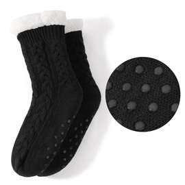 LEMZONE Women's Warm Slipper Socks Winter Breathable Fleece-lined Girls House Grip Socks