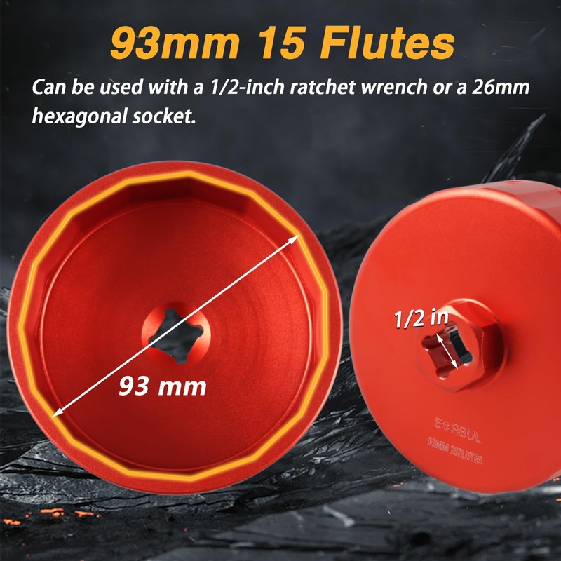 EVRBUL CNC 93mm 15 Flutes Oil Filter Wrench Removal Tool