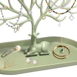 BEIGEMEI Antler Jewelry Displays Jewelry Box, Necklace Holder & Earring Tree for Pierced Earrings, Drawer Makeup Organizer (Green)