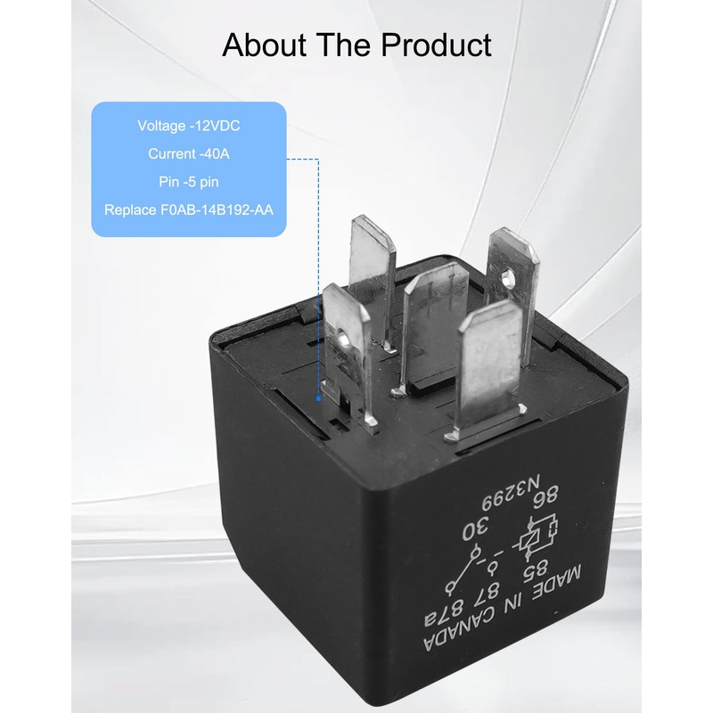 5-Pin Relay Fit for Ford Replace P6SDT FOAB-14B192-AA, 40A 12VDC