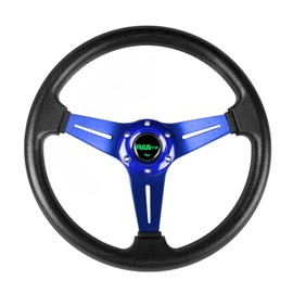 RASTP Universal Racing Steering Wheel 13.8”/350mm 6 Bolts Grip Vinyl Leather & Aluminum with Horn Button for Car - Blue
