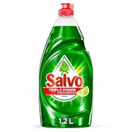 Salvo Limón Lavatrastes Líquido, Jabón Líquido para Trastes con Triple Poder Cortagrasa, 1.2L, Rinde hasta 50 Más y Remueve Grasa Difícil             
