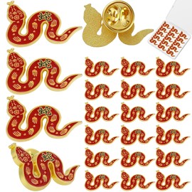 Ecation 25 Chinese Zodiac Enamel Lapel Pin Chinese New Year Snake Gold Plated 2025 for Lunar Year Zodiac Blessing Souvenir