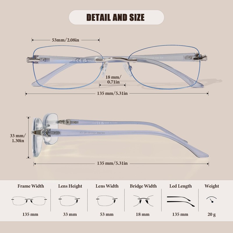 ZESAKER Rimless Bifocal Reading Glasses for Women Frameless Blue Light
