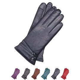 AKAROA ESTD 2019 ISA Women's Leather Gloves with Touchscreen Function, Italian Leather, Recycled Knitted Lining 50% Cashmere and 50% Wool, 4 Sizes S - XL, Isa2 Navy