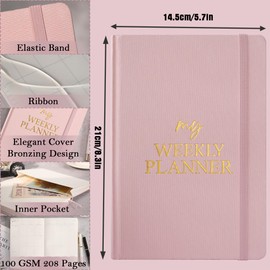 MGGAO Undated Weekly and Monthly Planner, Exquisite Daily Organizer Notebook with Inner Pocket, to Hit Your Goals, Lasts 1 Year, A5 Size