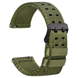 WOCCI 20mm Nylon Watch Band for Men, Double Holes Silky Nylon, Black Buckle (Army Green)