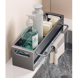 Euthymiaze Kitchen Sink Caddy Organizer - Stainless Steel Dish Soap Brush Holder Countertop Sink Organizer for Kitchen Organizers and Storage (GreyLarge)