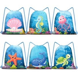 KERINGO 12 PCS Under the Sea Party Favors Drawstring String Bag Backpack with Ocean Creatures for Kids Ocean Birthday Supplies Baby Shower Sea Theme Party Decorations