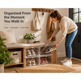 Large Clear Sneaker Display Box with Magnetic Front Door, Stackable Foldable Plastic Shoe Storage Organizer, 1 Pack, 14.17 x 10.63 x 8.27 in