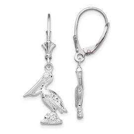 Auriga Fine Jewelry 925 Sterling Silver Polished 3D Small Pelican Leverback Earrings (L- 1.27 Inch, W- 0.52 Inch)
