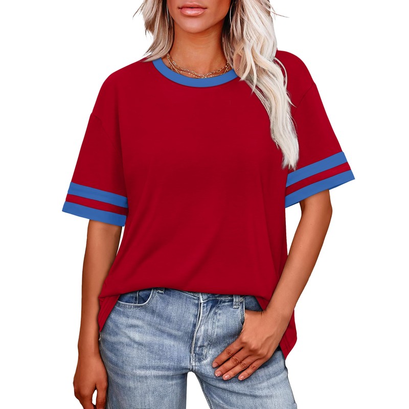 WIHOLL Short Sleeve Shirts for Women Oversized Tops Crew Neck