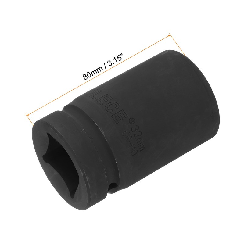 uxcell 1" Drive 32mm 12-Point Impact Socket, CR-MO Steel 80mm