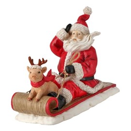 Regency International Resin Santa with Pig on Sled Figurine, 8-Inch, Red, Whimsical Christmas Decor