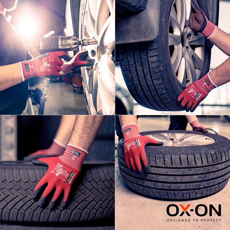 OX-ON Flexible Advanced 1901 Red Work Gloves, Extremely Durable Safety