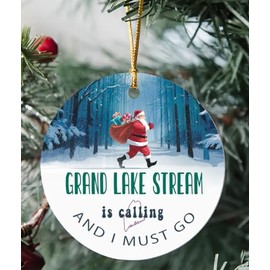 Grand Lake Stream Ornament Gift Grand Lake Stream ME is Calling and I Must Go Funny Santa Claus Christmas Ornaments Tree 2024 Round 3''