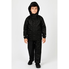 A2Z 4 Kids Boys Girls Waterproof Hooded Rain Suit with Matching Carry Bag Lightweight - Rainsuit 640 Black 13-14