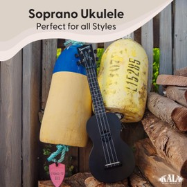 Kala Brand Music Co. Waterman Soprano Ukulele – Black Sand (KA‑R‑WMS‑BK‑S) | Recycled ABS Composite, Water‑Resistant, Aquila B‑Blacks Strings