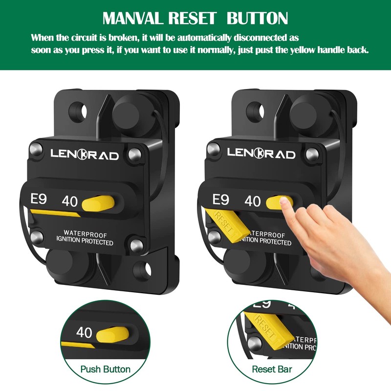 LENKRAD 40A Manual Reset Thermal Circuit BreakerProtect Trolling Motor Marine